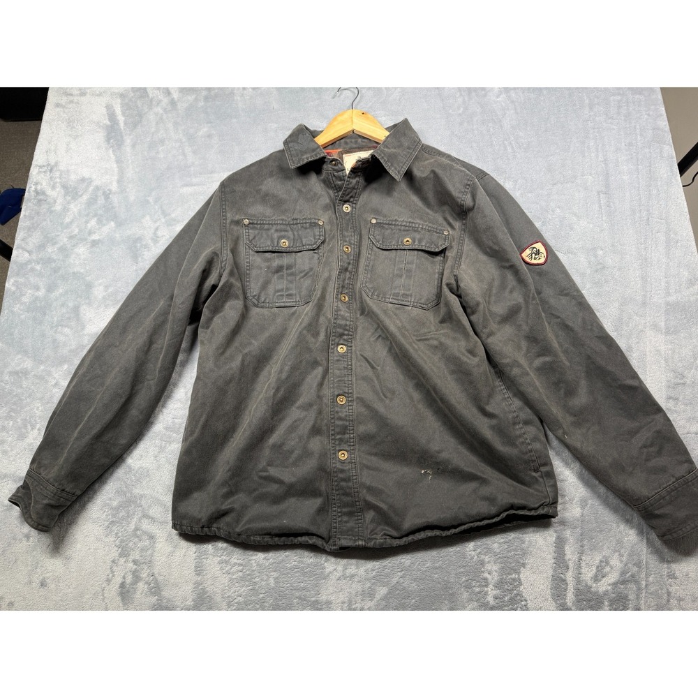 Legendary Whitetails Shirt Jacket Mens L Gray Canvas Flannel Lined Button Front